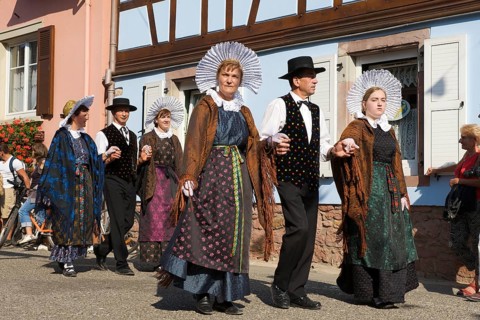Trachtler at the Sauerkraut Festival in Krautergersheim on the Sauerkraut Road, Alsace, France,