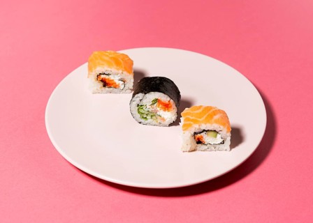Flat lay sushi variety plate