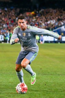 MELBOURNE, AUSTRALIA, JULY 24: Cristiano Ronaldo with the ball as Manchester City play Real Madrid