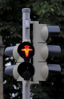 Pedestrian crossing, traffic light red