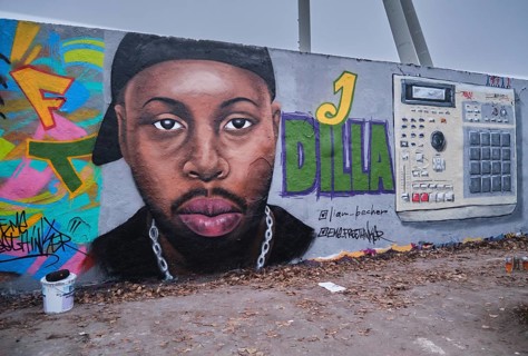Germany, Berlin, 13. 12. 2020, graffiti wall, head, portrait J Dilla, by graffiti artist Eme