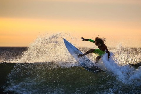 Bells Beach, Australia, January 30 2017: Surfers in action at the iconic Bells Beach on a summer