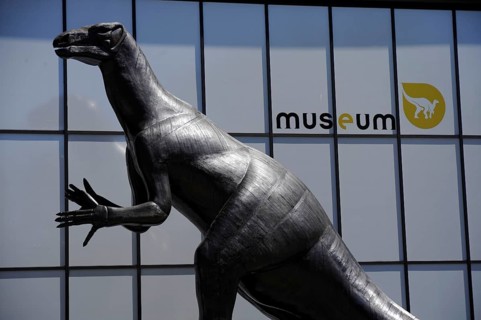 Dinosaur figure, in front of Museum of Natural Sciences, Brussels, Belgium, Europe