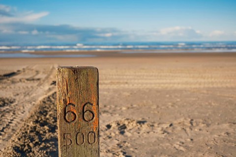 Wooden pile on the North Sea, sandy beach, Zandvoort, Netherlands