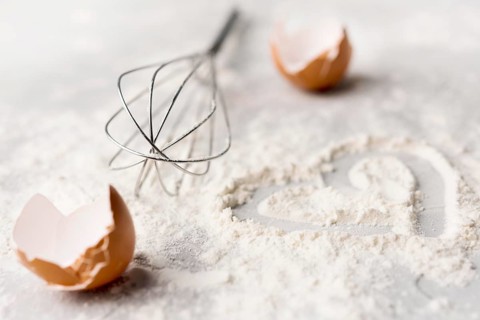 Close up baking flour table
