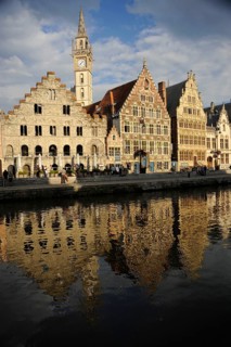 Guildehaeuser on the Leie, Graslei, Ghent, East Flanders, Flanders, Belgium, Europe