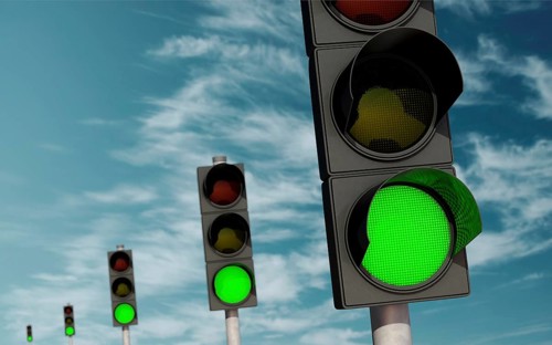 Green wave. phased traffic lights
