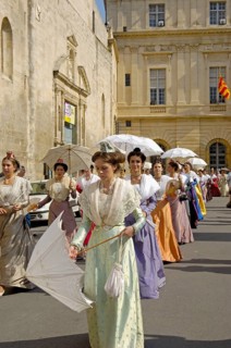Women in historical costumes, Arlesiennes, Fete du Costume, Arles, Bouches-du-Rhone, Provence,