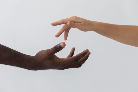 Black white hands front view