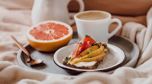 Morning coffee with sandwich grapefruit