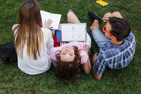Teenagers having fun while studying
