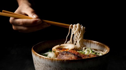 Front view delicious ramen with copy space. Beautiful photo