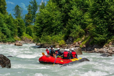 Rafting on the Lütschine near Interlaken, Lütschine mountain river on Lake Thun in Switzerland