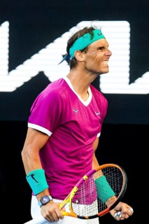 MELBOURNE, AUSTRALIA, JANUARY 25: Rafael Nadal of Spain beats Denis Shapovalov of Canada on day 9