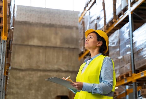 Woman with helmet working warehouse 4