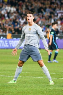 MELBOURNE, AUSTRALIA, JULY 24: Cristiano Ronaldo scores for Real Madrid in match 3 of the 2015