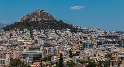 A picture of the Lycabettus hill as seen from the top of the Acropolis Museum (Athens)