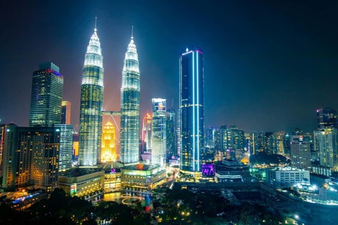 Kuala Lumpur, Malaysia, March 21 2019: The Kuala Lumpur skyline featuring the Petronas Twin Towers