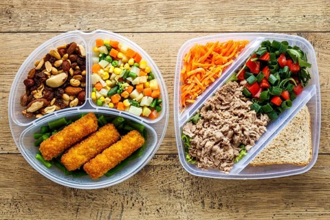 Top view assortment batch food cooked