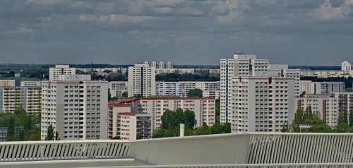 View of prefabricated buildings from the Wolkenhain viewing platform, Marzahn-Hellersdorf, Berlin,