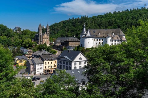 Clervaux, Luxembourg - 4 June, 2022: view of the picturesque and historic city center of Clervaux