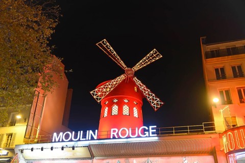 Variety theatre Moulin Rouge at night, Montmartre, Paris, France, Europe