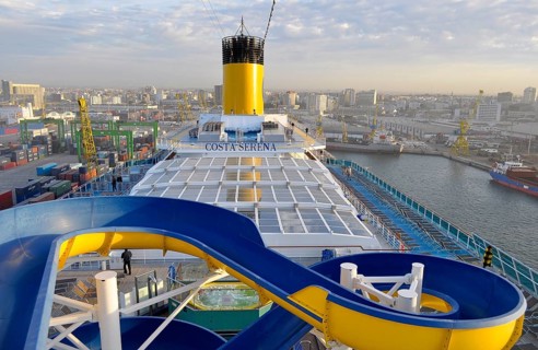 On deck of the cruise ship Costa Serena, In the port of Casablanca Morocco, Cruise ship Costa