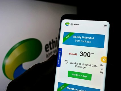 Stuttgart, Germany, 01-09-2022: Person holding cellphone with webpage of Ethiopian