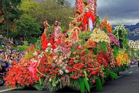 Flower float, Flower decoration, People, Flower festival, Funchal, Madeira Island