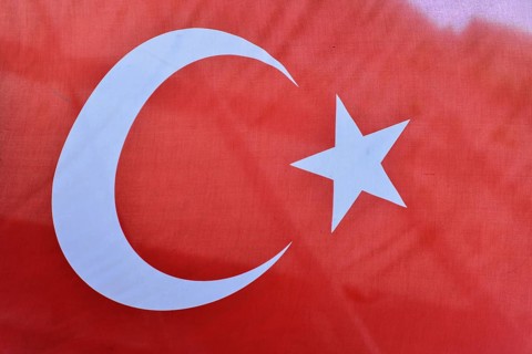The Turkish national flag with a white crescent and star on a red background, Istanbul, Istanbul