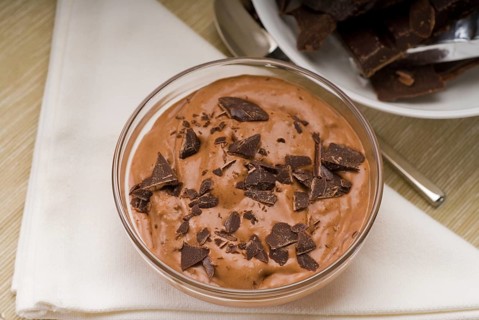 Fresh homemade chocolate mousse made with bitter chocolate, closeup