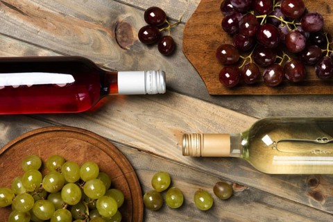 Top view wine bottles with grapes. Resolution and high quality beautiful photo