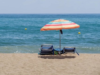 LA CALA DE MIJAS, ANDALUCIA, SPAIN - MAY 6 : Beach at La Cala de Mijas, Mijas Costa, Costa del Sol