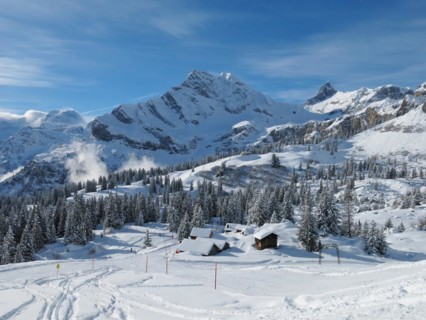 Ski slope in Braunwald and mountain named Ortstock