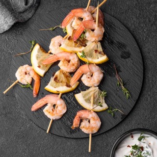Seafood shrimp skewers plate