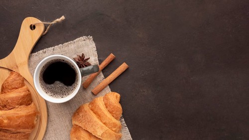 Tasty croissants coffee top view. Beautiful photo