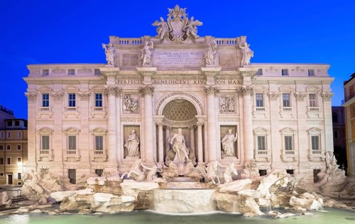 Rome, Italy. Trevi fountain at night, the masterpiece of Italian classical baroque architecture