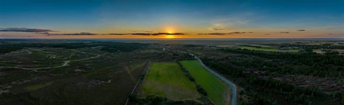 Sunset at Bilstrand, aerial view, Lakolk, Rømø, Denmark, Europe