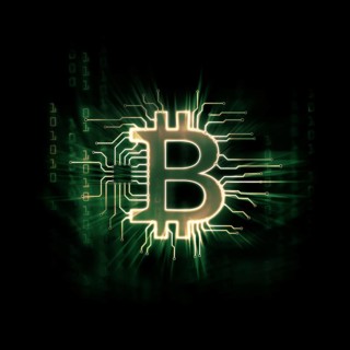 Glowing green Bitcoin ? cryptocurrency, digital decentralized currency symbol, conceptual