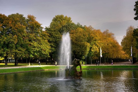 Fountain, Green Boy, Court Garden of Jägerhof Palace, Düsseldorf, North Rhine-Westphalia, Jägerhof,
