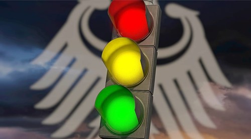 Traffic light Red, Yellow, Green. Symbolic image for a coalition of SPD, FDP and Greens