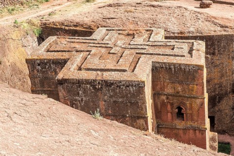 Rock church, rock church, church carved in rock, Bet Giyorgis, St. George, Lalibela, Amhara region,