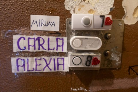 Prostitution, doorbell signs of prostitutes in a prostitution centre, Kassel, Hesse, Germany,