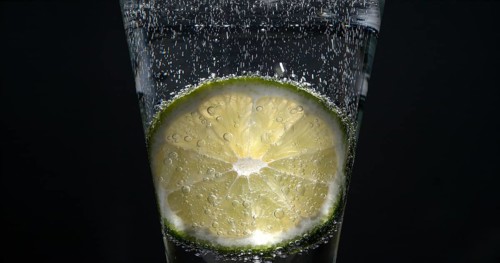 Slice of Green Lemon (citrus aurantifolia), in a Glass