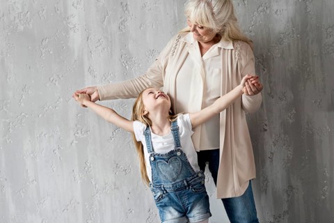 Grandma with little girl having fun