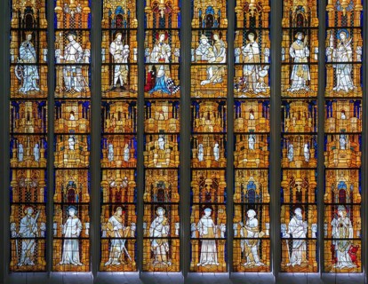 Stained glass windows of the west façade from 1400 in Altenberg Cathedral (also known as Bergischer
