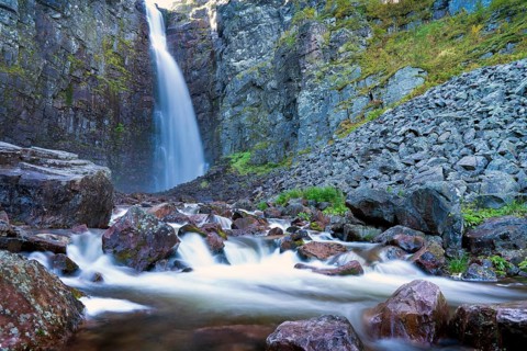 Njupeskär, the highest waterfall in Sweden, Fulufjället National Park, Dalarnas län, Dalarna