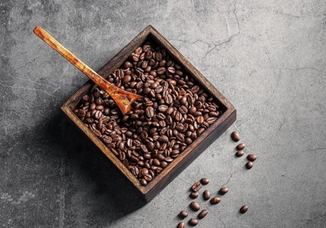 Top view roasted coffee beans square container