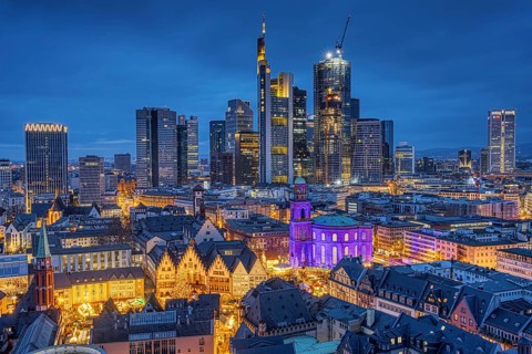 St Paul's Church in Frankfurt am Main will be illuminated in blue on 10 December 2023,