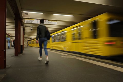 Germany, Berlin, 17. 09. 2020, Alexanderplatz underground station, U2, to Pankow, rushing